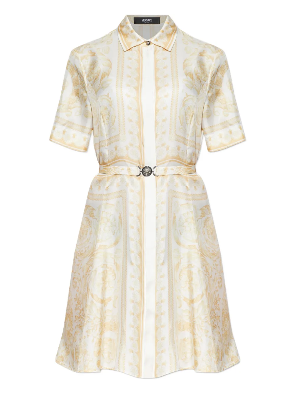 

Мини-платье с принтом и поясом Versace, белый