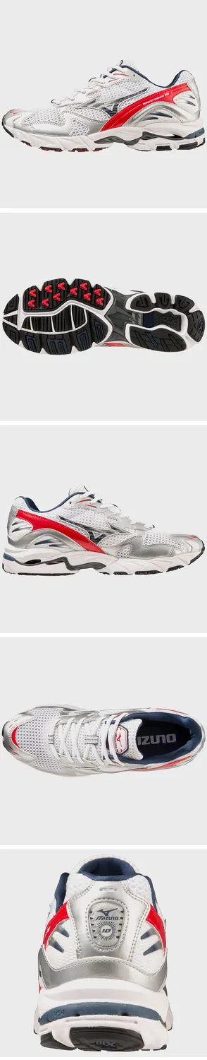 Унисекс кроссовки Wave Rider 10 White Insignia Blue High Risk Red от Mizuno — фото 2