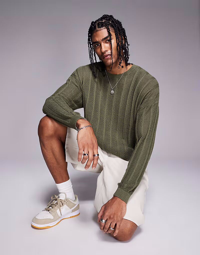 

Футболка свободного кроя с длинными рукавами ASOS DESIGN зеленого цвета