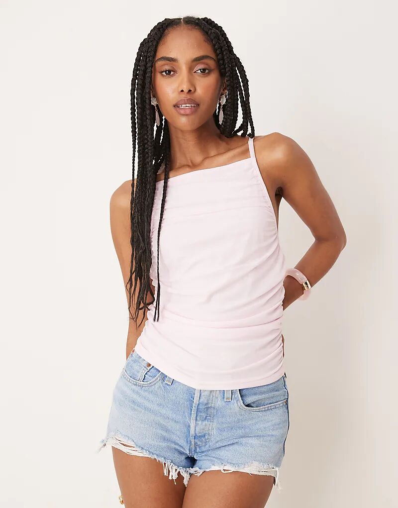 

Топ из сетчатой ткани со сборками и бретельками ASOS DESIGN пастельно-розового цвета
