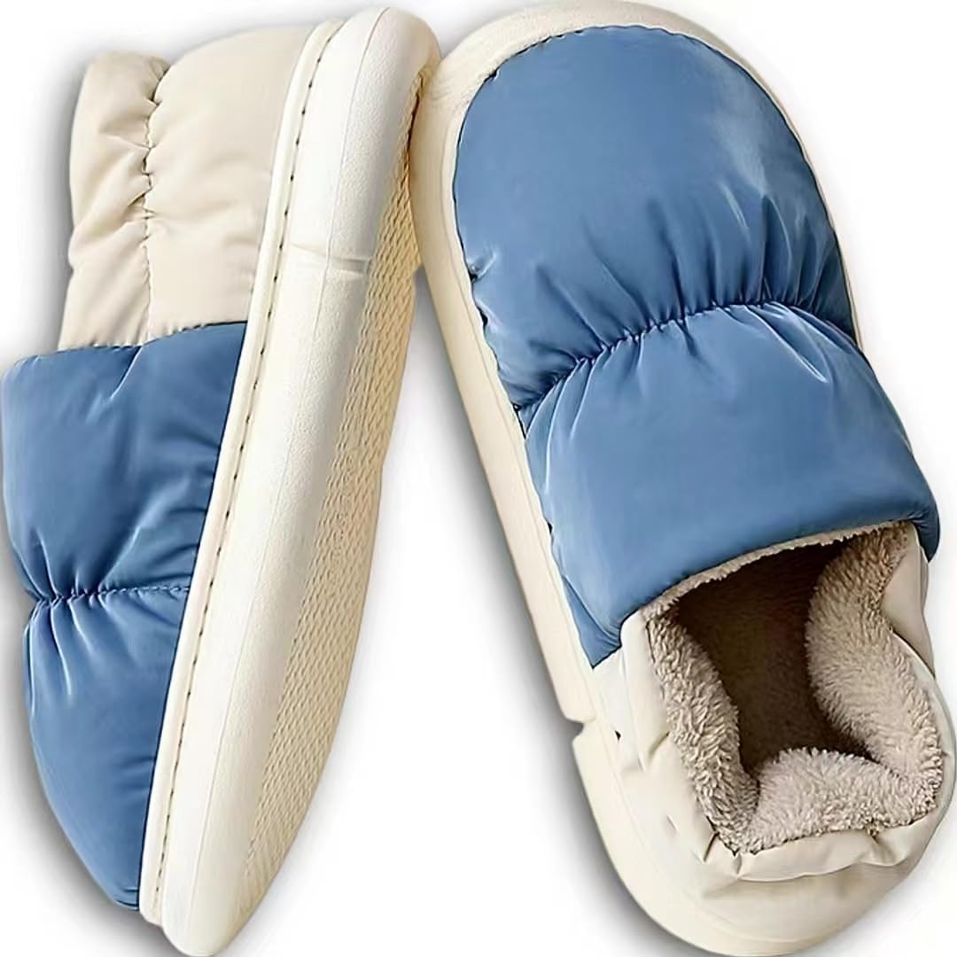 

Стеганые домашние тапочки-пуховики с полным покрытием стопы, ультрамягкой хлопковой подкладкой, флисовой подкладкой и нескользящей подошвой, обеспечивающие комфорт и тепло в течение всего дня, подходят для женщин и мужчин Auraglor, синий