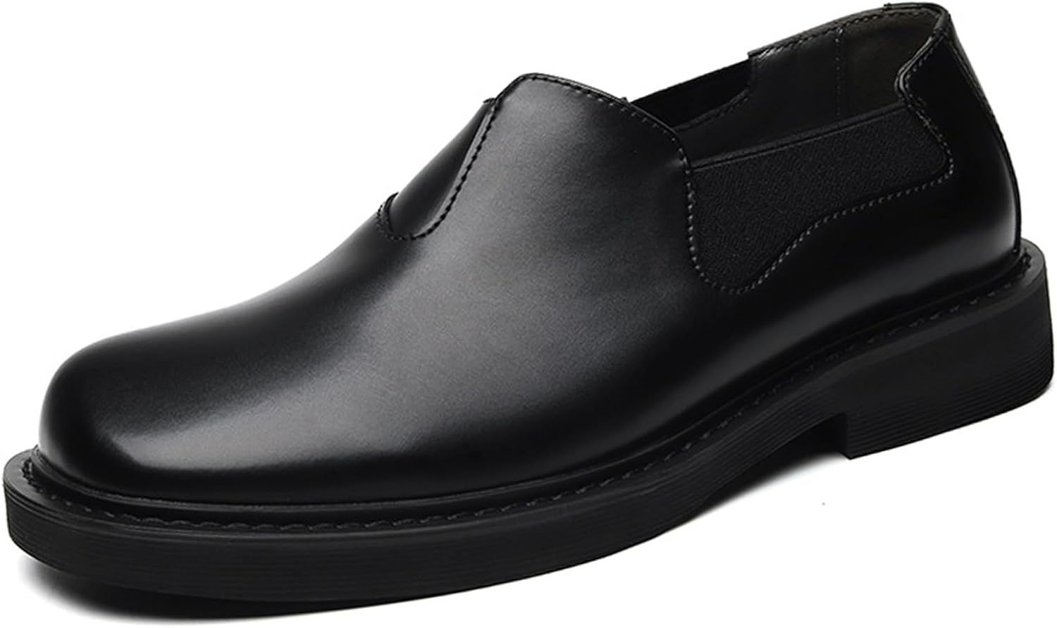 

Мужские кожаные лоферы с квадратным носком, удобные, эластичные, без шнурков, деловые оксфорды для работы, свадьбы, вечеринки, формальные лоферы Ptnoka, черный