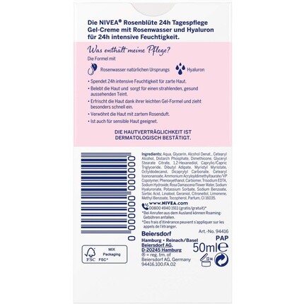 Nivea Дневной крем Rose Petal 24H 50 мл с розовой водой и гиалуроном - легкий гелевый крем для гладкой нежной кожи — фото 2