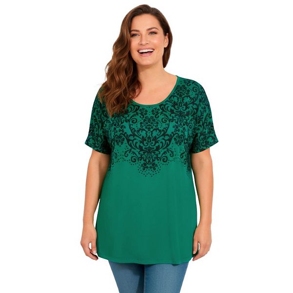 

Женская туника с рукавом долман и принтом, plus size Catherines, Clover Green Damask, Зеленый, Женская туника с рукавом долман и принтом, plus size Catherines, Clover Green Damask