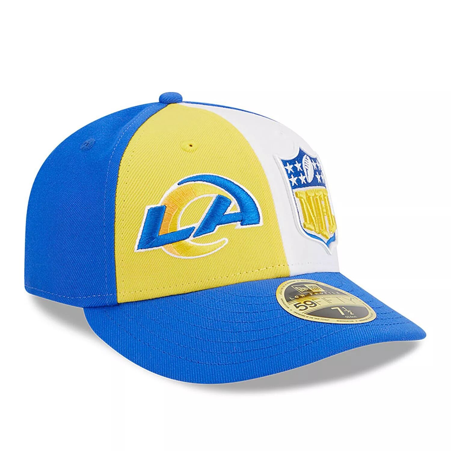 

Мужская облегающая шляпа New Era Yellow/Royal Los Angeles Rams 2023 Sideline Low Profile 59FIFTY