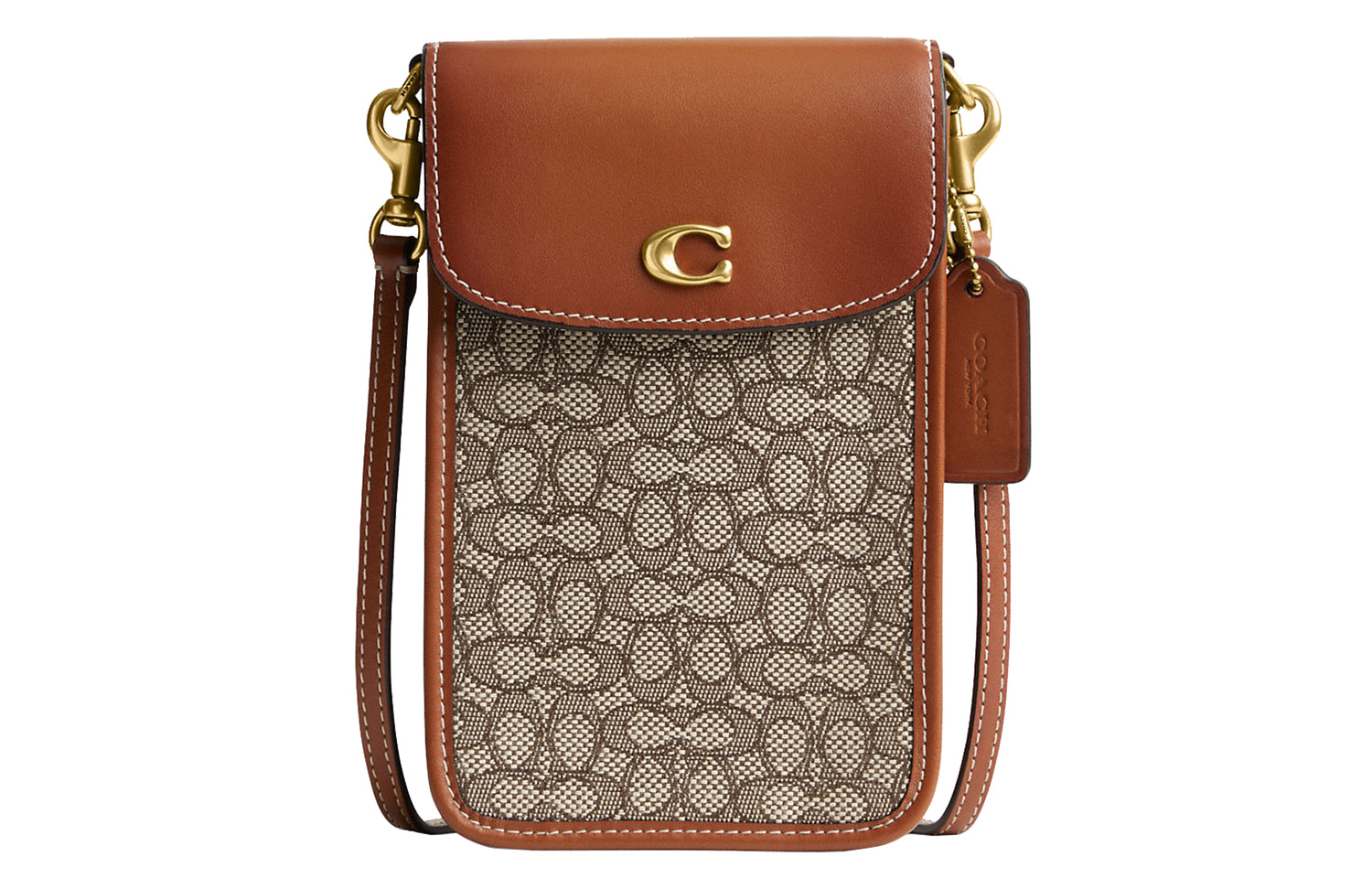 

COACH Жаккардовый кожаный чехол для телефона Миниатюрная женская наплечная сумка через плечо Коричневый