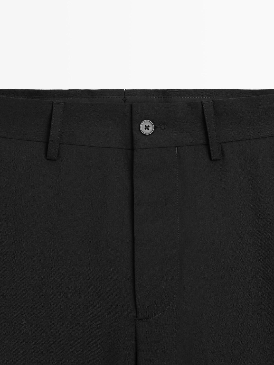Широкие шерстяные костюмные брюки Massimo Dutti, black — фото 4