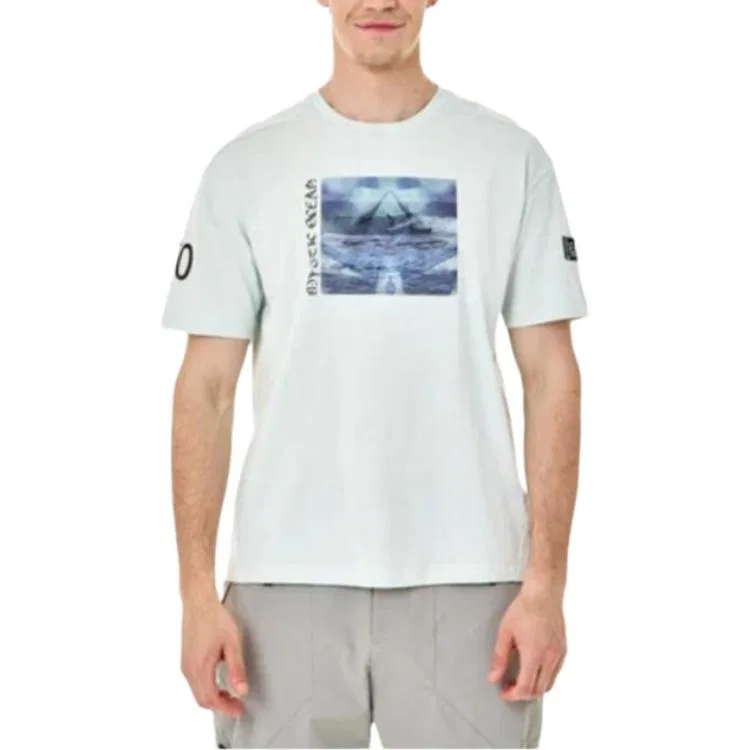 Футболка с логотипом EA7 Emporio Armani серая-голубая — фото 4