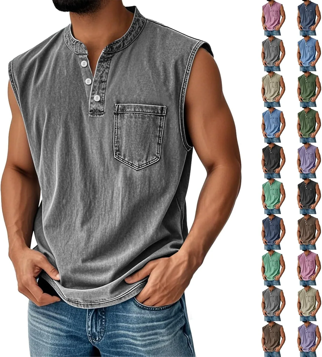 

Мужская майка-танк с воротником хенли для тренировок tobchonp