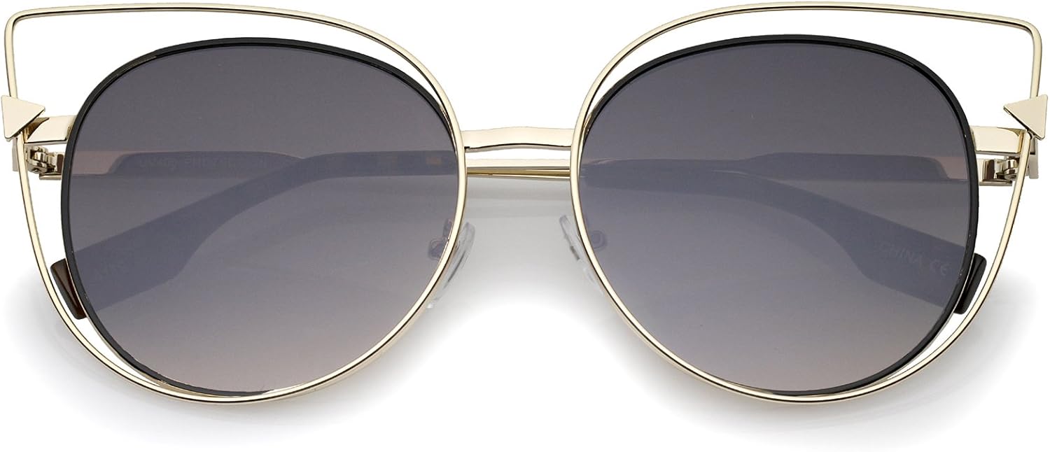 

Солнцезащитные очки zeroUV Oversize с металлическим вырезом, стреловидным акцентом и плоскими линзами в форме «кошачий глаз», диаметр линз 57 мм, Gold-black / Lavender