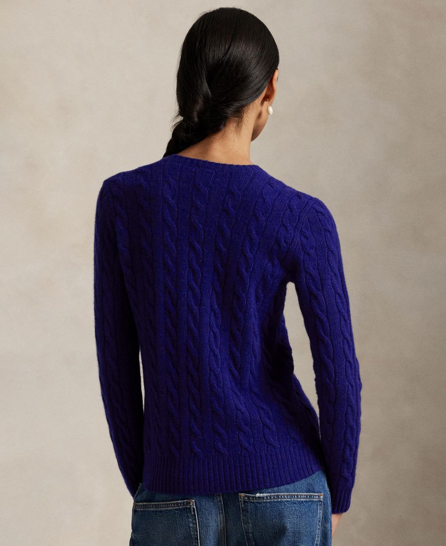 Женский свитер с круглым вырезом из шерсти и кашемира с косами Polo Ralph Lauren, Winter Night Navy — фото 3