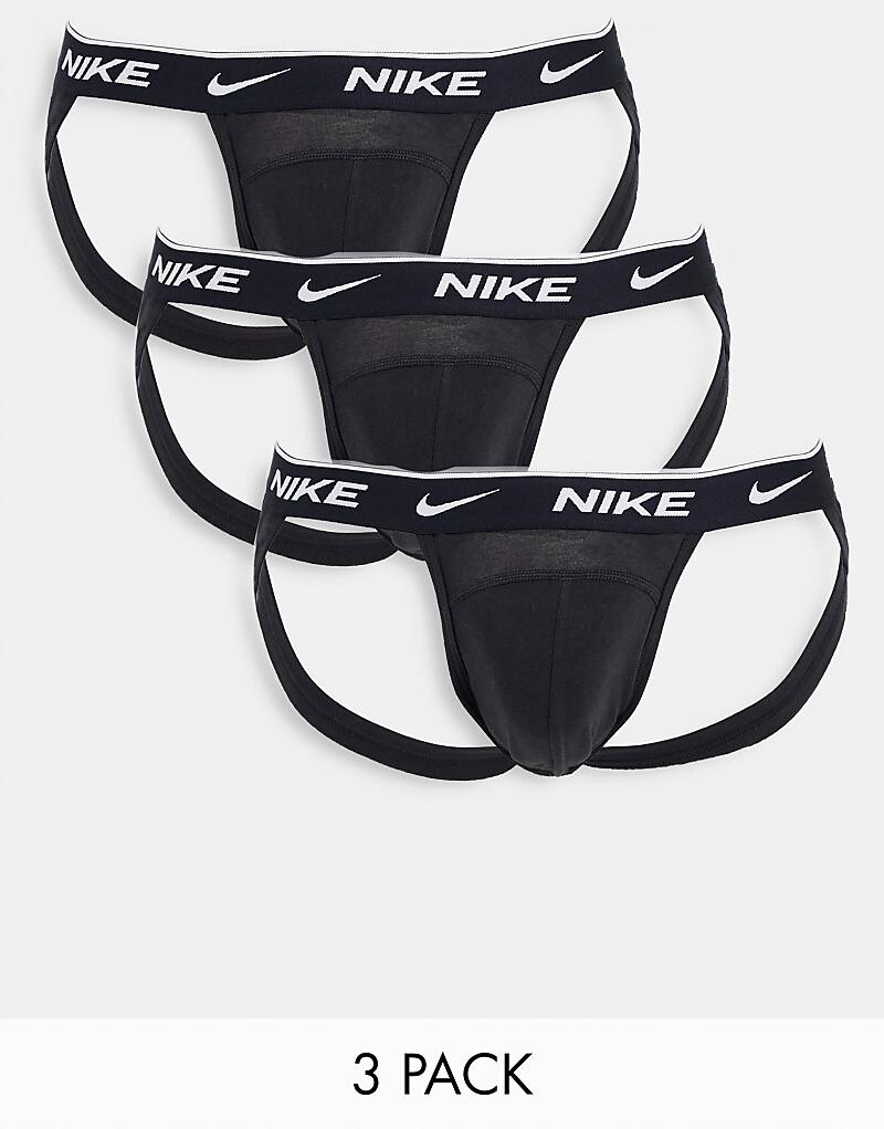 Черные хлопковые эластичные спортивные штаны из трех комплектов Nike