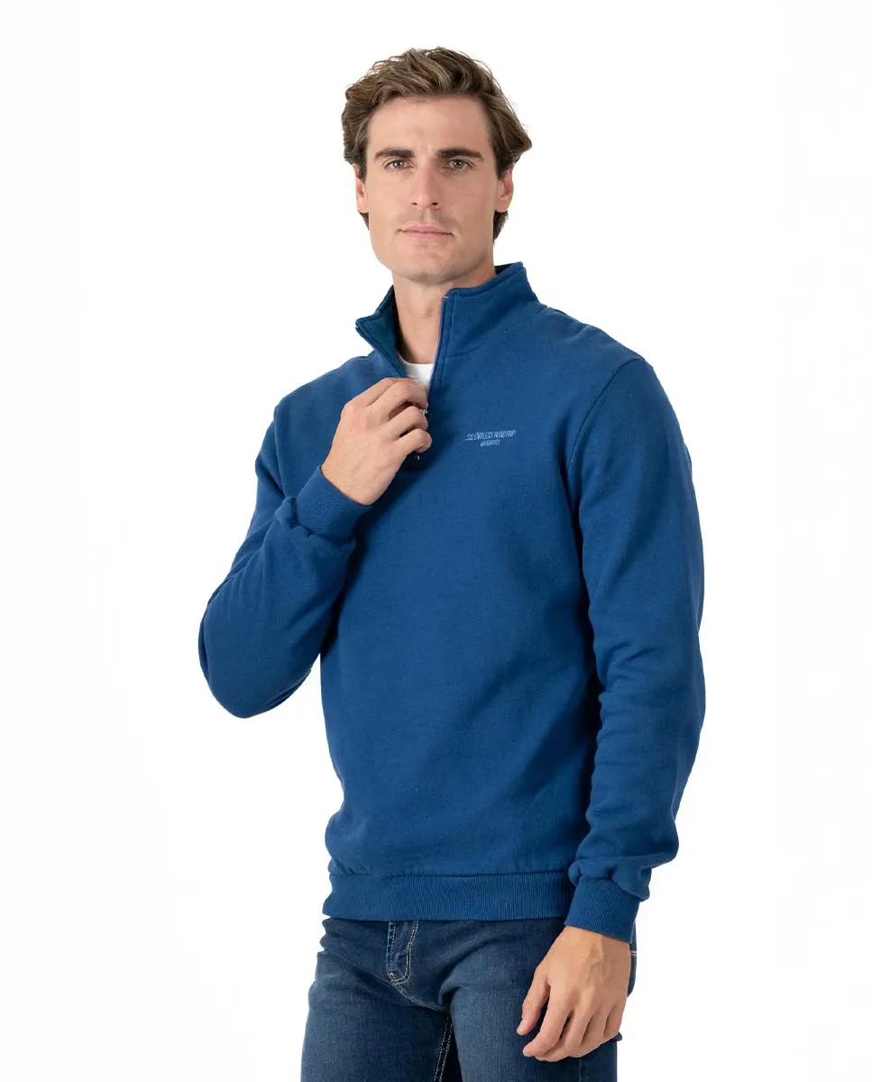 

Мужская хлопковая толстовка с воротником Perkins и молнией Makarthy, темно-синий