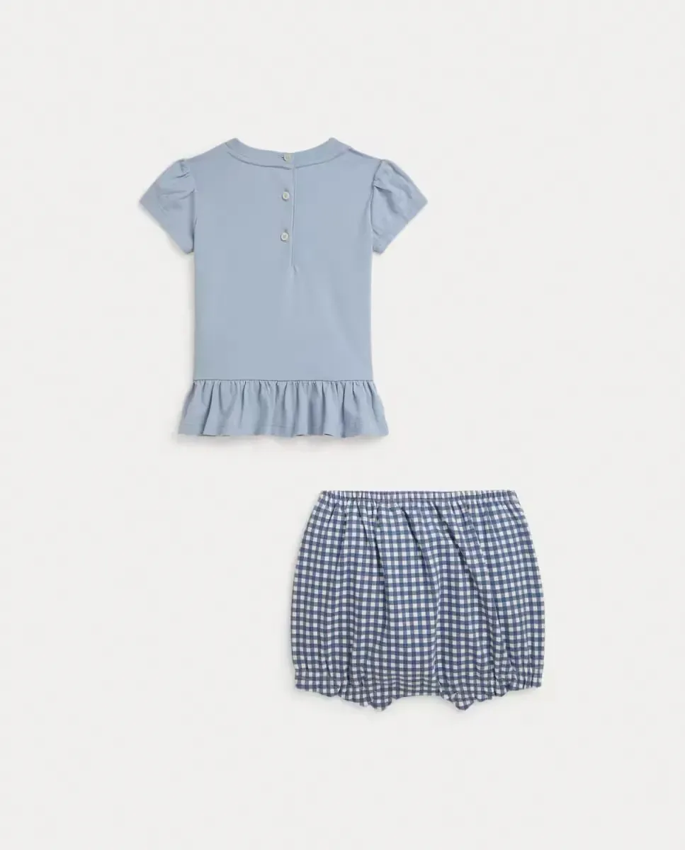 Детский комплект для девочки с ползунками и хлопковой футболкой Polo Ralph Lauren, светло-голубой — фото 2