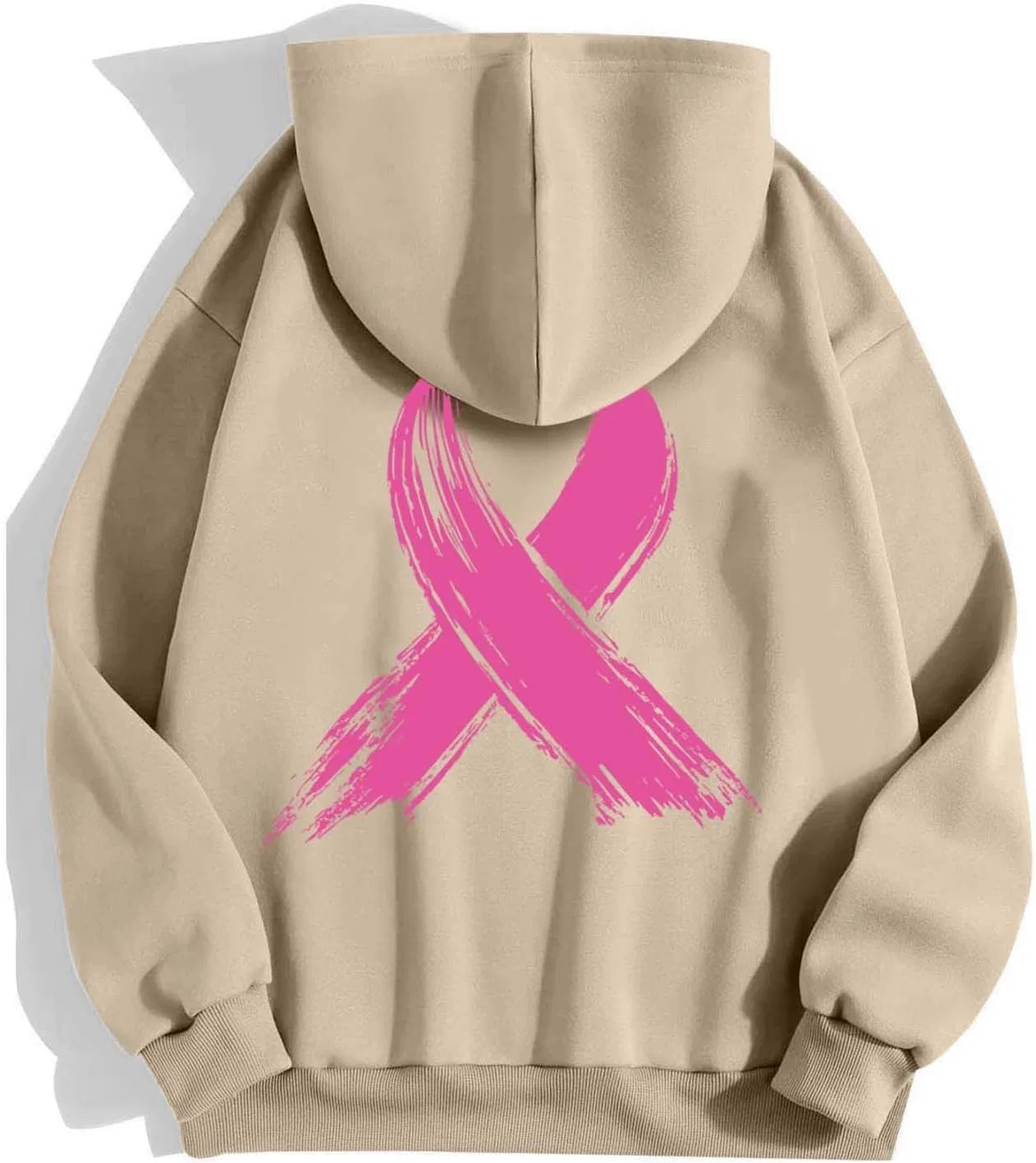 Худи женское с принтом Breast Cancer Awareness, на молнии, с карманами, Khaki 5 — фото 4