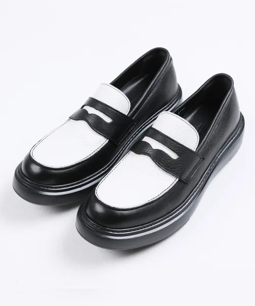 Мужские лоферы из натуральной кожи комбинированные Dunk White Combi Penny Loafers BRENOWELT — фото 2