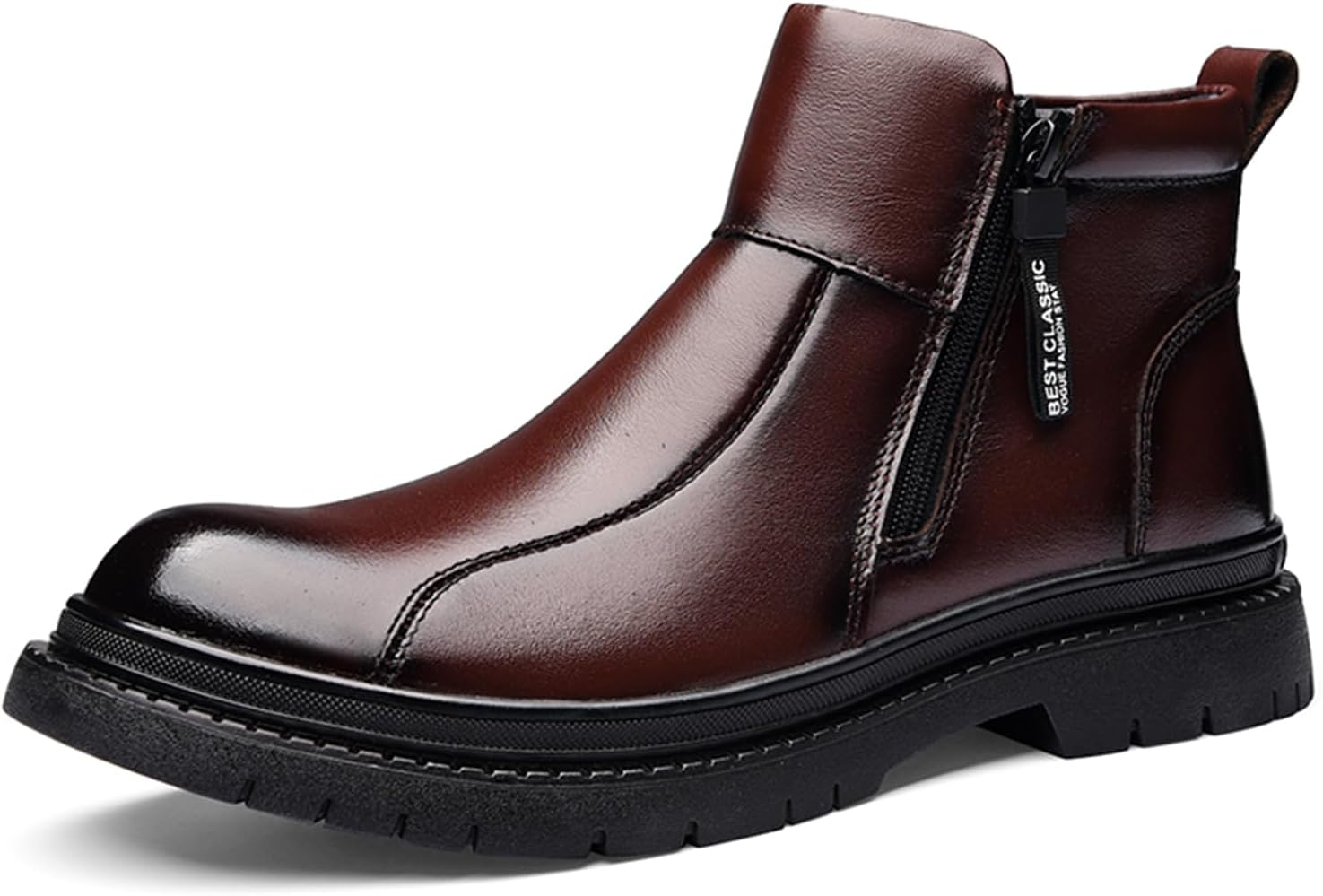 

Мужские кожаные ботинки Dacnakby, зимняя обувь, теплые зимние ботинки с боковыми двойными молниями, низкие, противоскользящие, водоотталкивающие, для улицы, для снега, повседневная ходьба, короткие ботильоны, коричневый