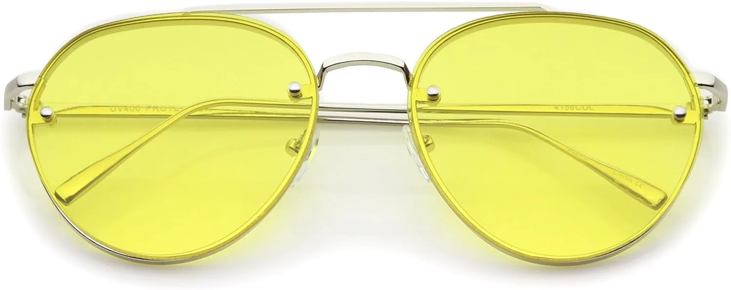 

Солнцезащитные очки-авиаторы zeroUV Modern с тонкими дужками и перемычкой над переносицей, без оправы, цветными плоскими линзами, диаметр линз 59 мм, Silver / Yellow