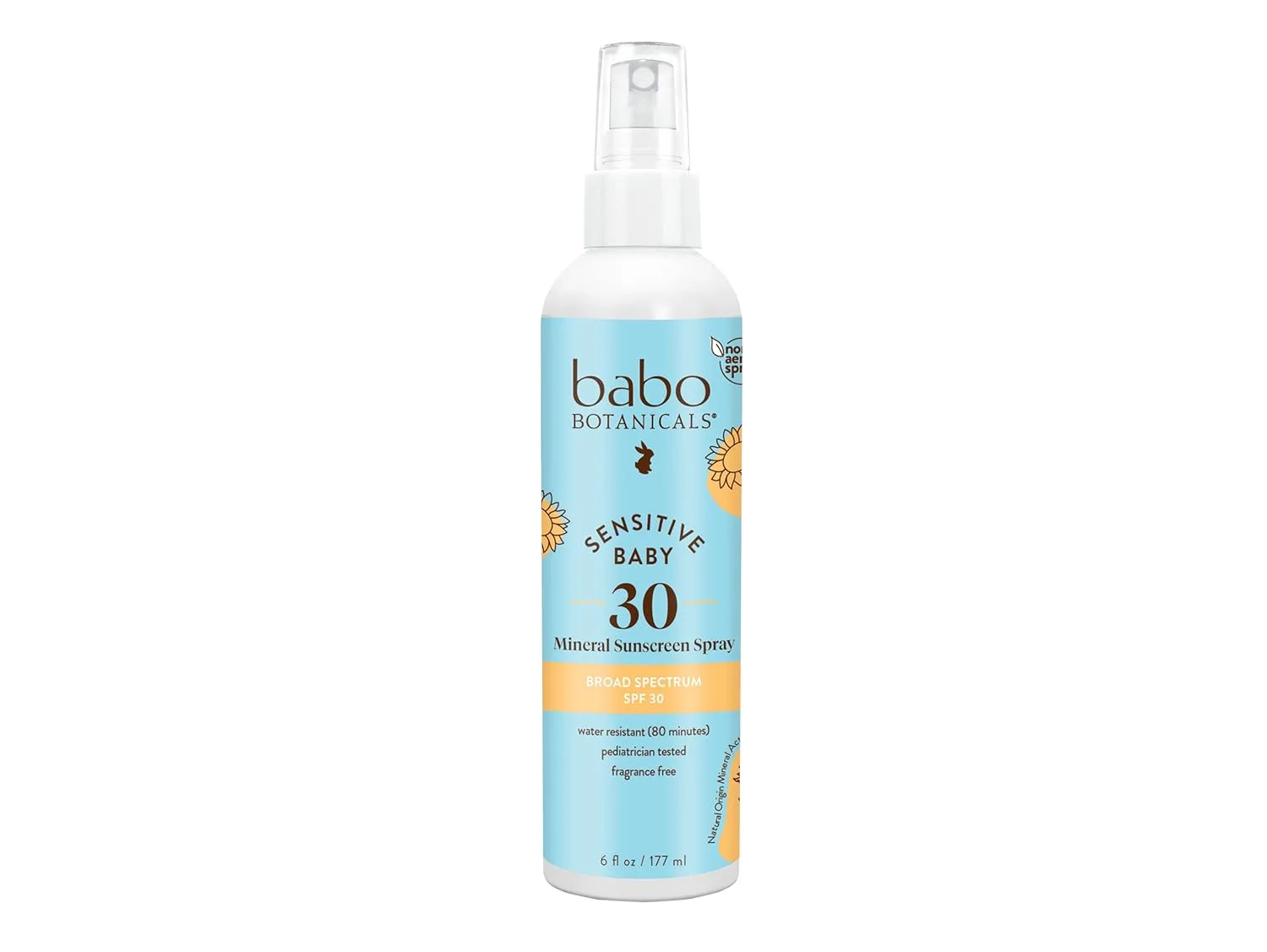 Babo Botanicals Sensitive Baby Mineral Sunscreen Spray SPF30 - Natural Zinc Oxide - Non-Aerosol - для лица и тела - без отдушек - водостойкий - для малышей и детей 1 штука (1 шт.), Multi-color