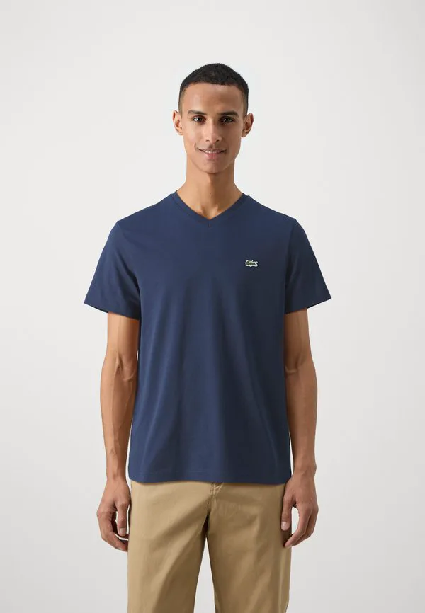 Футболка Lacoste V-образный вырез, Однотонная, темно-синий