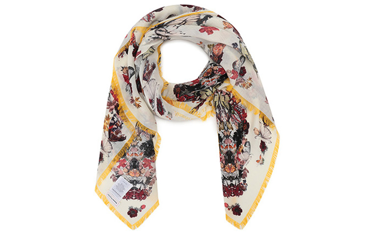 

Alexander McQueen Шёлковый шарф женский цвета слоновой кости разноцветный, Ivory Multicolor