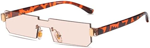 

Маленькие солнцезащитные очки для женщин в стиле ретро-винтаж, цельные солнцезащитные очки без оправы для мужчин, прозрачные и розовые, с защитой от УФ-излучения UV400 MTZJH, Leopard Pink