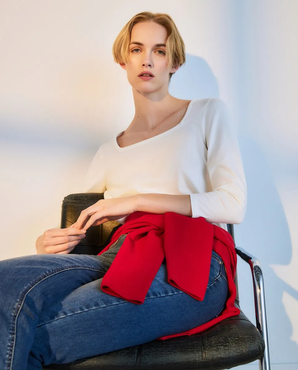 

Женская длинная футболка mang с квадратным вырезом Woman El Corte Inglés, цвет 120 Crudo