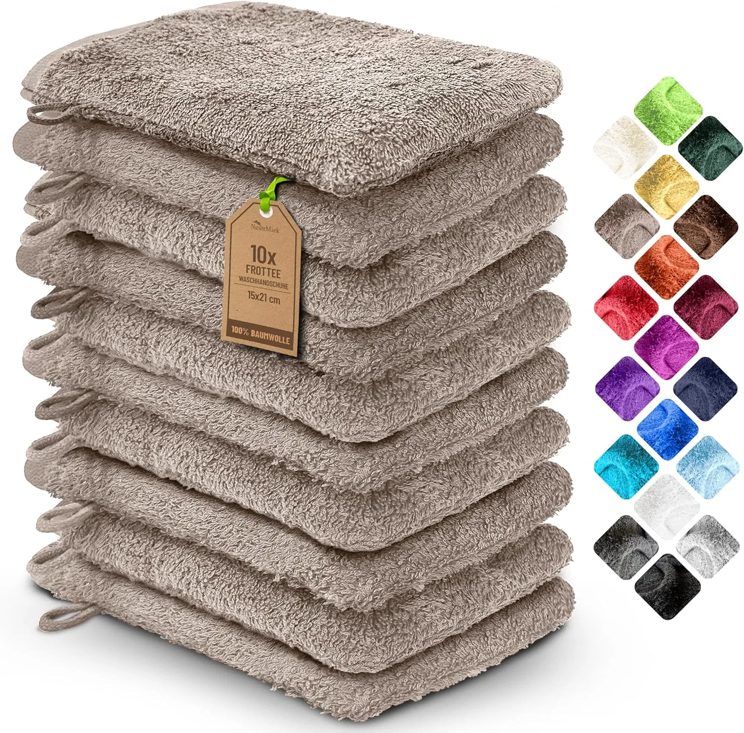 Набор из 10 махровых мочалок NatureMark Naturemark, Sand/Beige