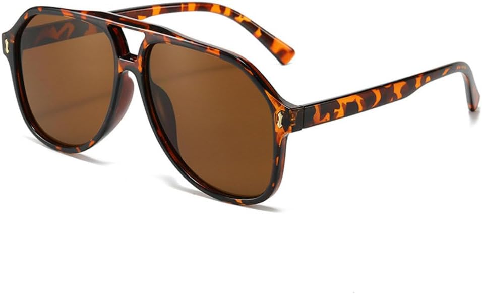 

Модные солнцезащитные очки-пилот с двойной перемычкой для мужчин, винтажные женские солнцезащитные очки в стиле панк с защитой от УФ-излучения UV400 generic, Leopard Tea