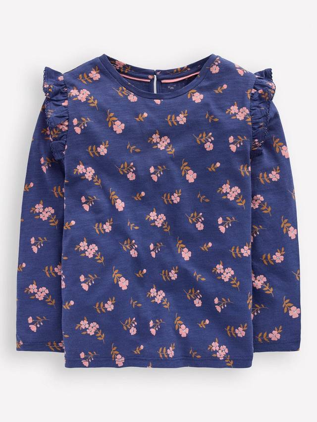 

Детская футболка с кружевными рукавами из хлопка Mini Boden, Blue Floral