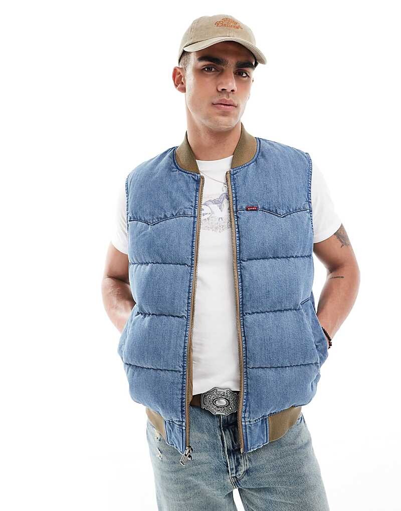 

Levi's – синий джинсовый жилет с хорошей изоляцией в ковбойском стиле