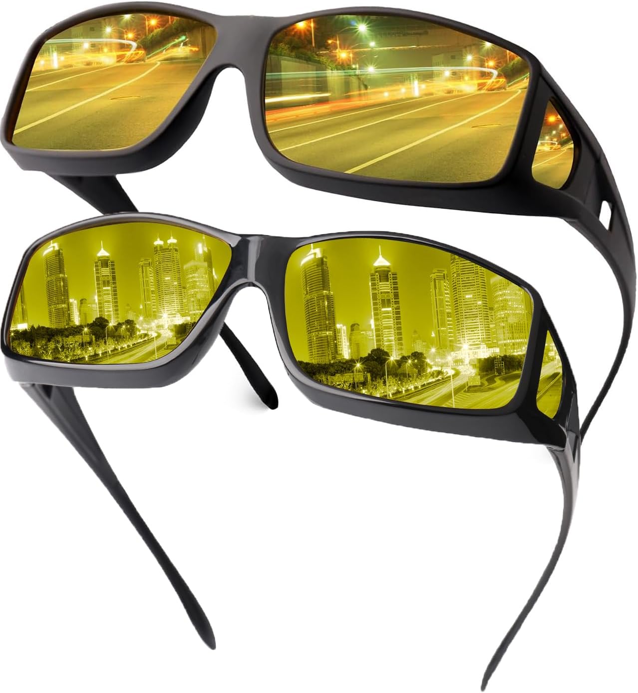 

Очки для вождения в ночное время для мужчин и женщин, надеваются поверх солнцезащитных очков, поляризованные, с защитой от бликов, HD-очки ночного видения FIMOSON, A04 Dark&black Frame/ Yellow Night Vision Lens