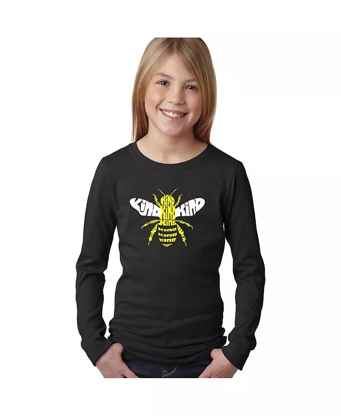 

Футболка с длинным рукавом Big Girl's Word Art - Bee Kind LA Pop Art, черный
