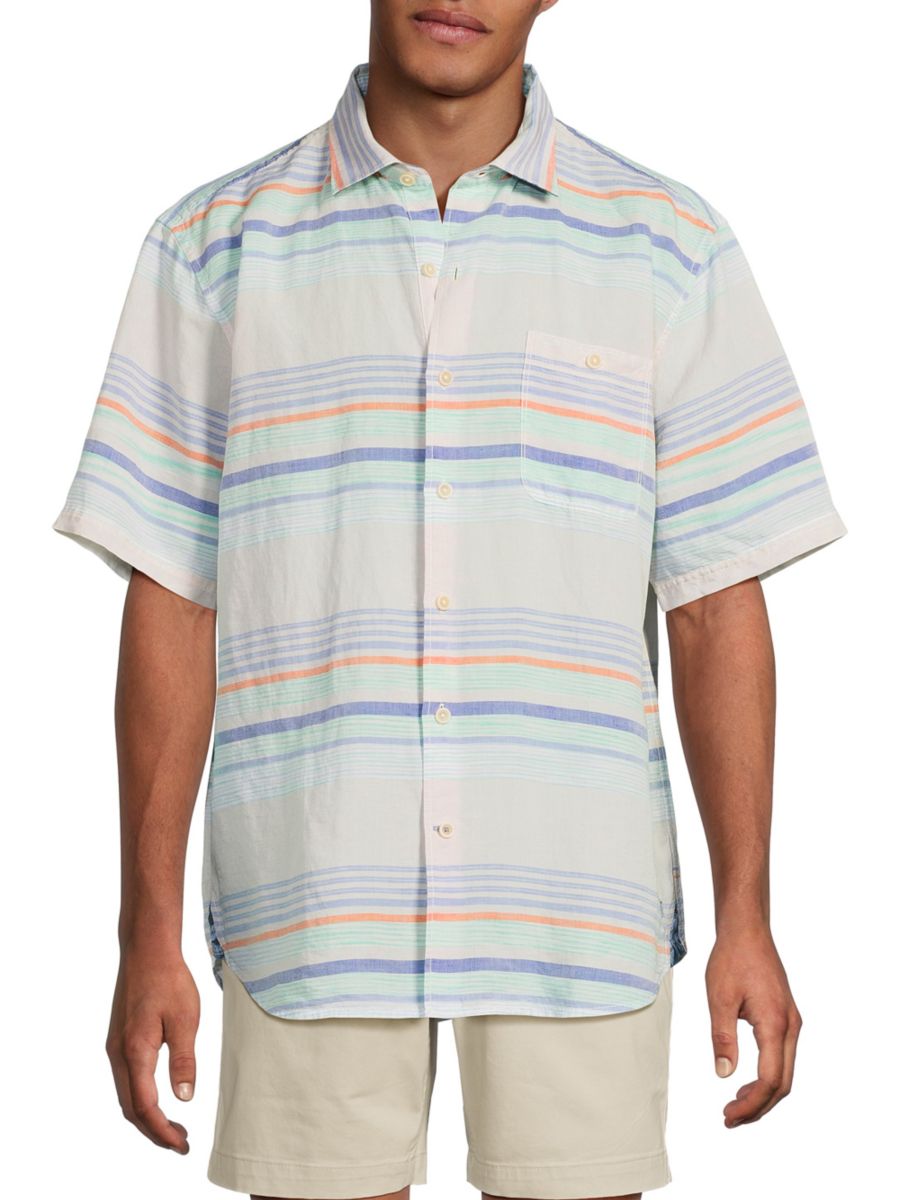 

Полосатая рубашка из льняной ткани Tommy Bahama, белый