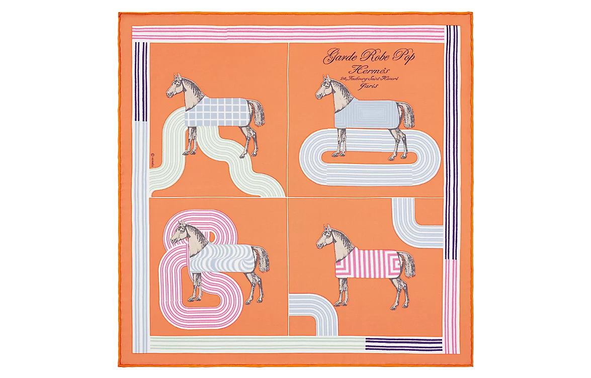 

HERMES Шёлковый платок, Apricot Yellow/Rose Pink/Blue