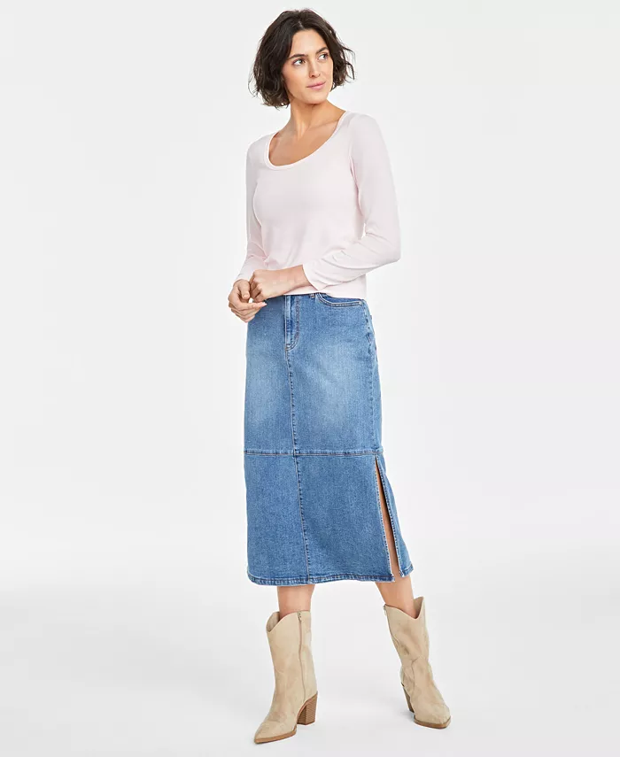 

Женский топ с круглым вырезом и длинными рукавами, рубчик On 34th, розовый