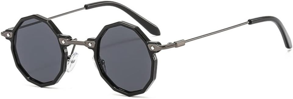 

Солнцезащитные очки в стиле ретро Polygon, маленькие круглые, в стиле стимпанк, женские, с прозрачными линзами цвета океана, защита от УФ-излучения UV400, мужские, градиентные солнцезащитные очки в стиле панк LANGSER, Black Gray