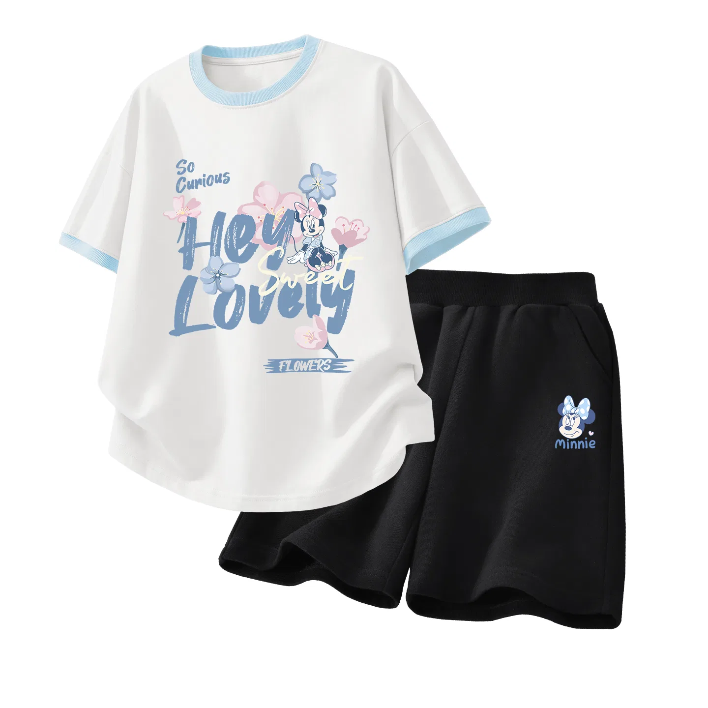 Детский спортивный костюм Casual Sportswear 2 Piece Set Disney, Di Dan Yan Flower Cream Blue+Di Li Qiao Pi Ni K Black
