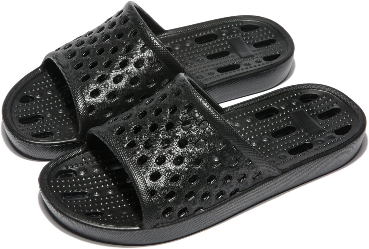 

Сланцы для душа NewDenBer для женщин и мужчин, с нескользящей поверхностью, быстросохнущие, для пляжа, бассейна и душа, с дренажными отверстиями, черный