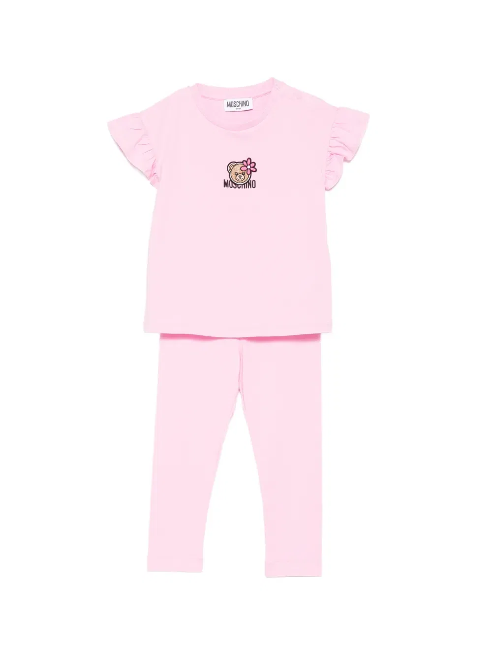 Комплект из леггинсов с оборками и рисунком в виде плюшевого мишки Moschino Kids, розовый
