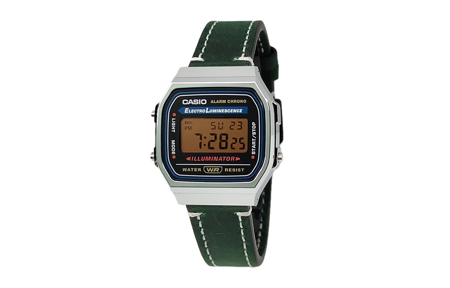 

CASIO Мужские часы Retrofit Series с кварцевым механизмом и ремешком из натуральной кожи, черный циферблат