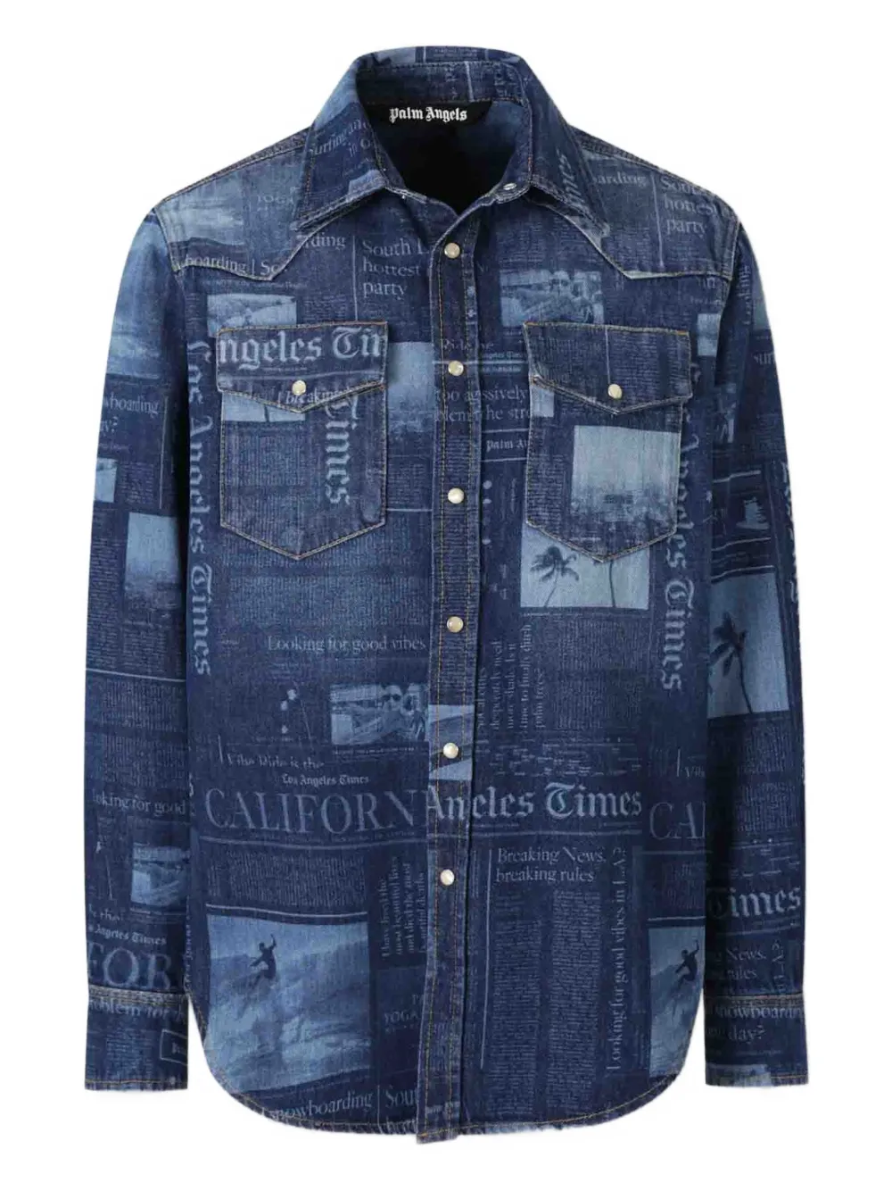 

Джинсовая рубашка с газетным принтом PALM ANGELS, синий