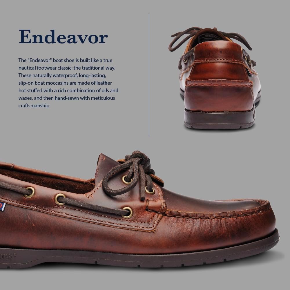 Водонепроницаемые лодочные туфли Sebago Endeavor - кожаные мокасины для мужчин с кожаной стелькой, круговой шнуровкой и нескользящей подошвой, не оставляющей следов, коричневый — фото 4