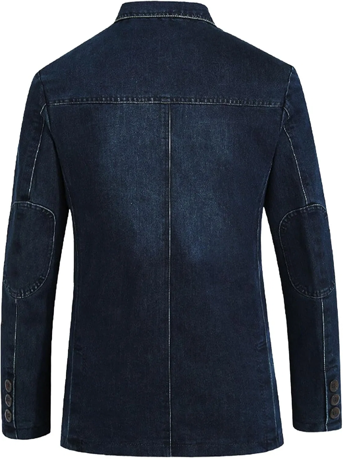 Мужская джинсовая куртка с тремя пуговицами Slim Fit лацкан блейзер спортивный пиджак винтаж джинсовый костюм Generic, темно-синий — фото 4