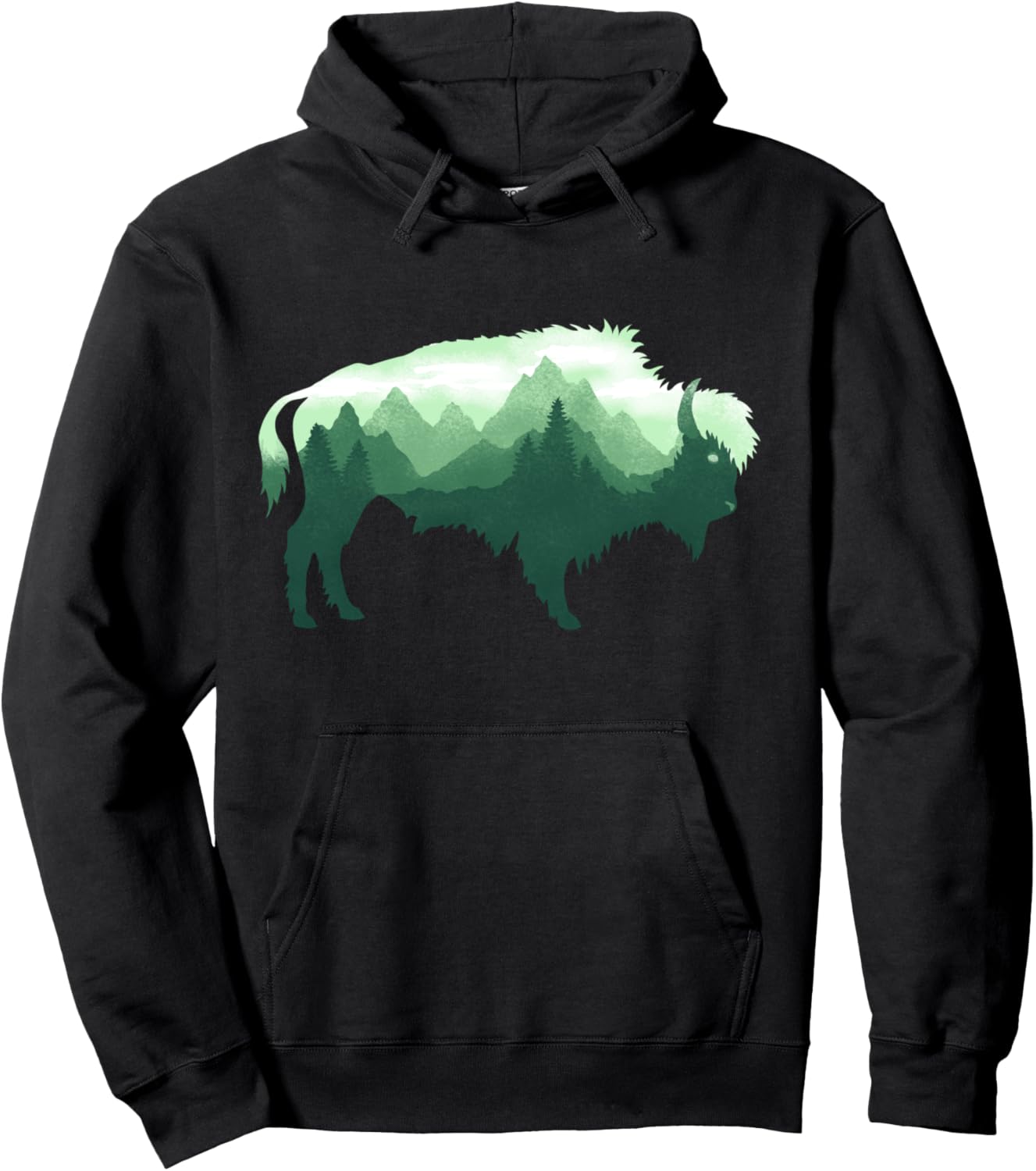 

Худи с изображением бизона, буйвола и дикой природы, выполненное в художественном стиле Dramabite, черный