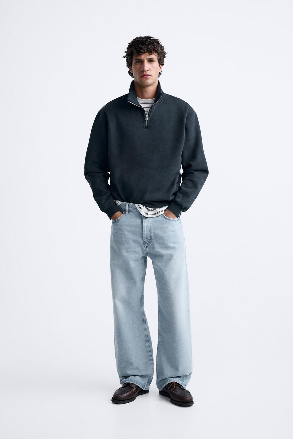 

Толстовка с четвертью молнии ZARA, сине-серый