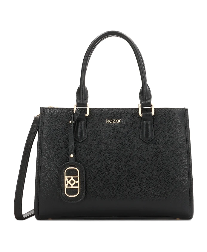 

Черная кожаная сумка со съемным ремешком и запирающимся отделением. Kazar, черный
