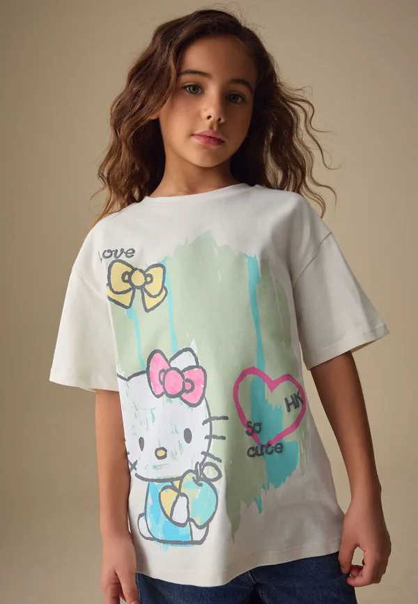 Футболка оверсайз с графическим принтом hello kitty, стандартного кроя. Next, Ecru