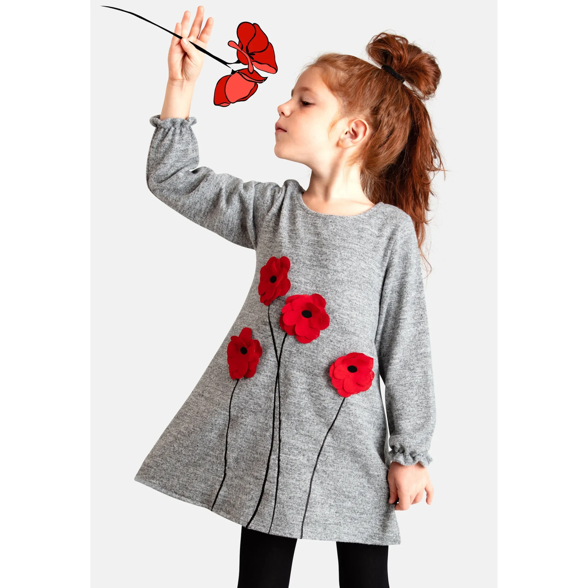 

Вязаное платье Denokids «Мак» с рюшами на рукавах, цвет grey melange