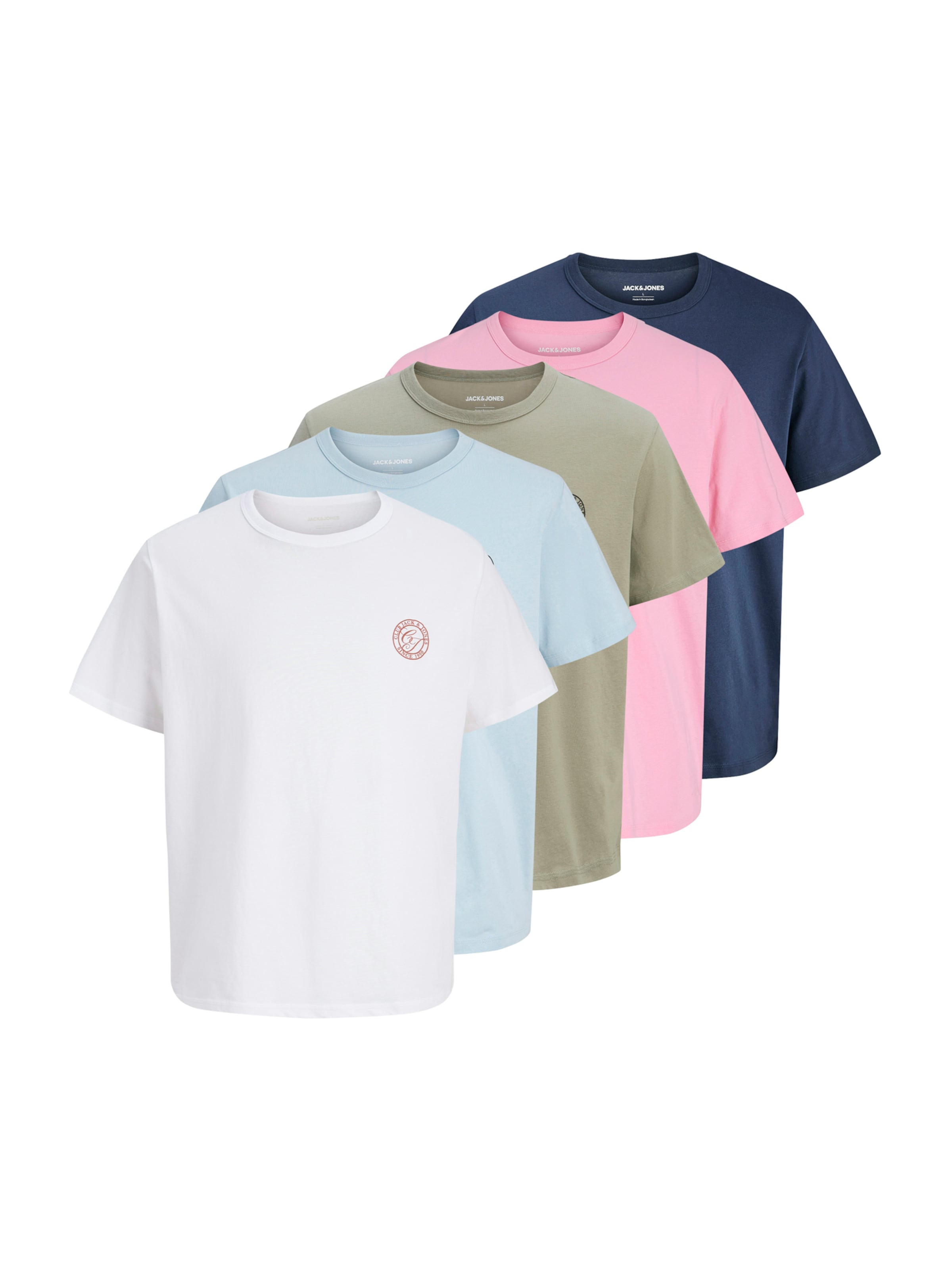 

JACK & JONES Футболка 'JJALLIANCE' в цветах Light Blue, Olive, Rose, White